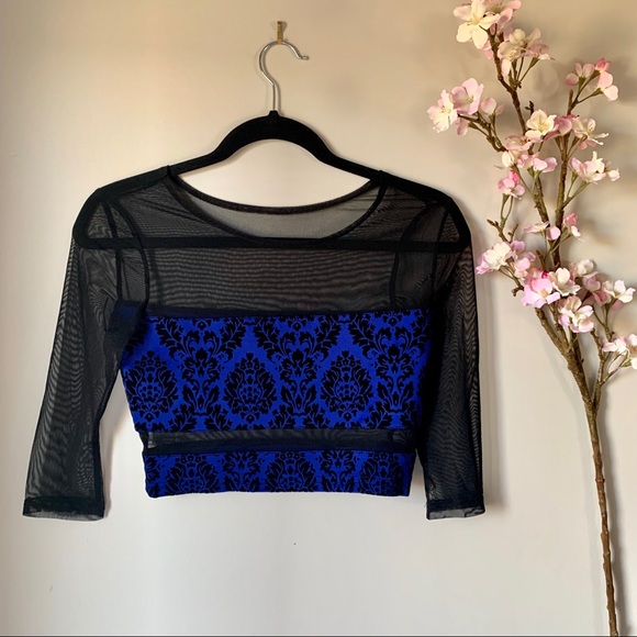 NEW UO / SPARKLE & FADE / VELVET MESH LONG SLEEVE CROP TOP - Picture 2 of 4